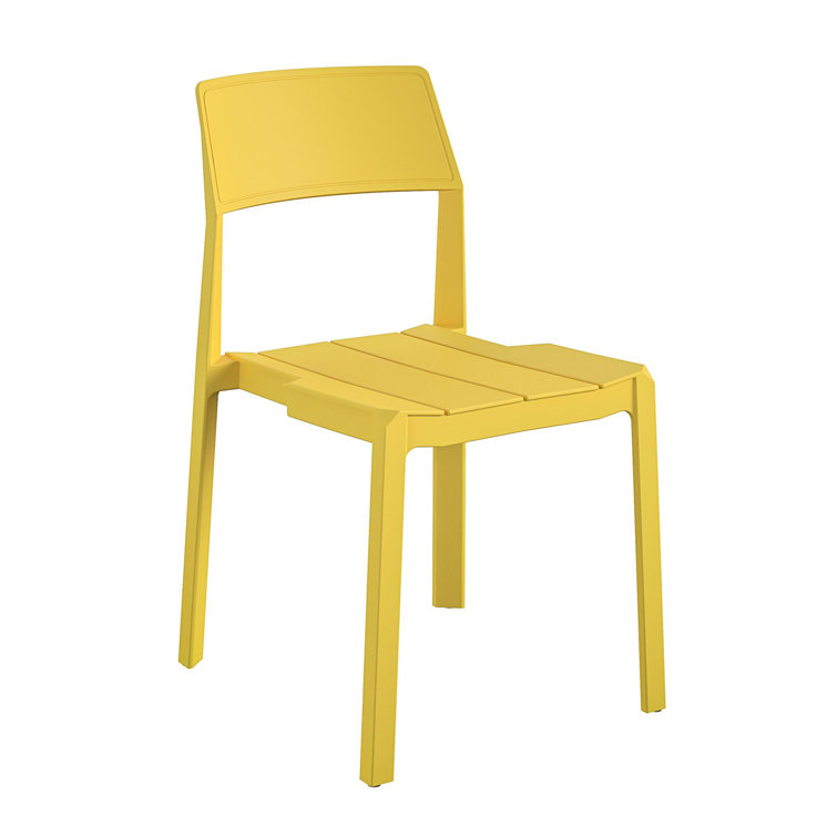 Bright Yellow Resin Armless Stacking Dining Chairs, 4-Pack