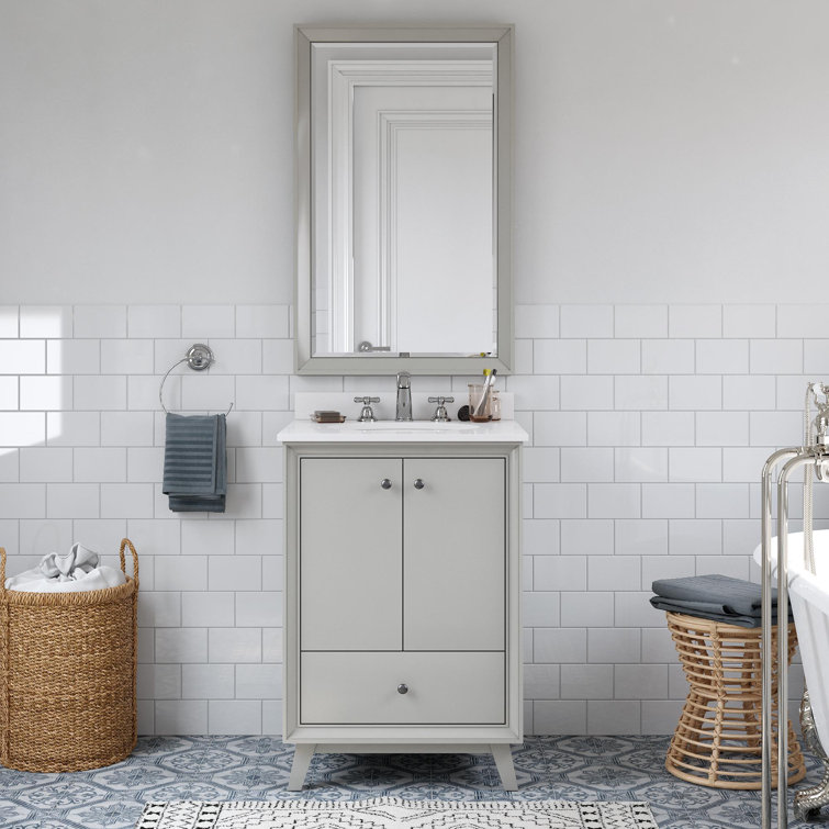 Gray Ceramic Oval Sink Freestanding Bathroom Vanity with Granite Top