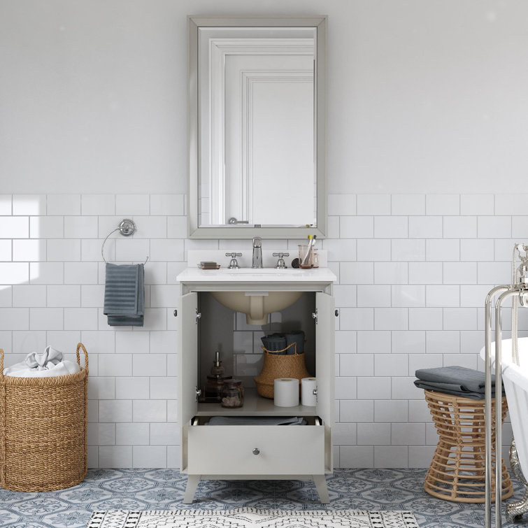 Gray Ceramic Oval Sink Freestanding Bathroom Vanity with Granite Top
