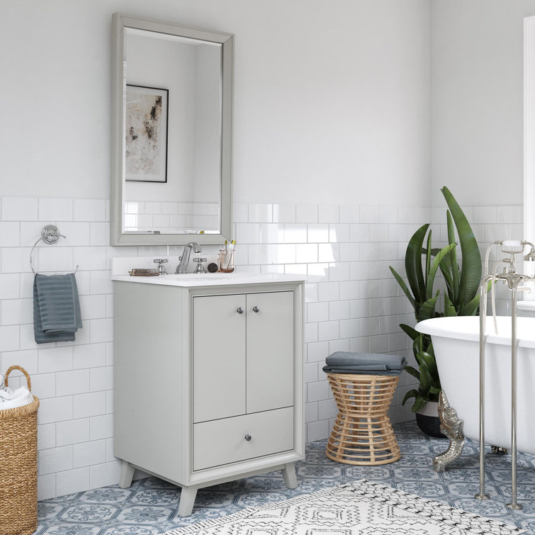 Gray Ceramic Oval Sink Freestanding Bathroom Vanity with Granite Top