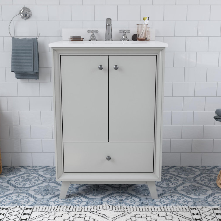 Gray Ceramic Oval Sink Freestanding Bathroom Vanity with Granite Top