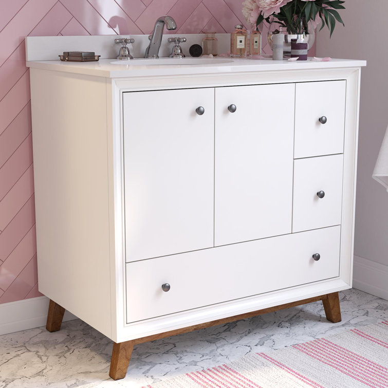 Bleeker 36'' White Wood Bathroom Vanity with Granite Top