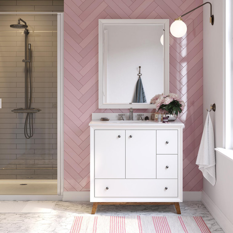 Bleeker 36'' White Wood Bathroom Vanity with Granite Top