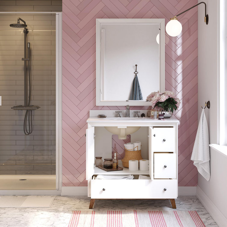 Bleeker 36'' White Wood Bathroom Vanity with Granite Top
