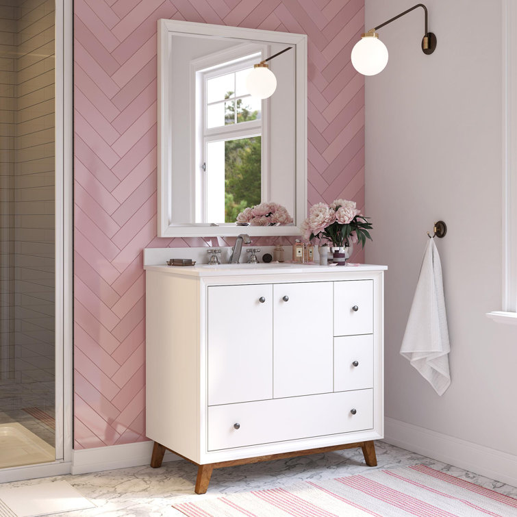 Bleeker 36'' White Wood Bathroom Vanity with Granite Top