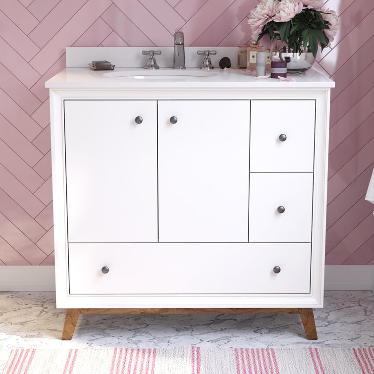 Bleeker 36'' White Wood Bathroom Vanity with Granite Top