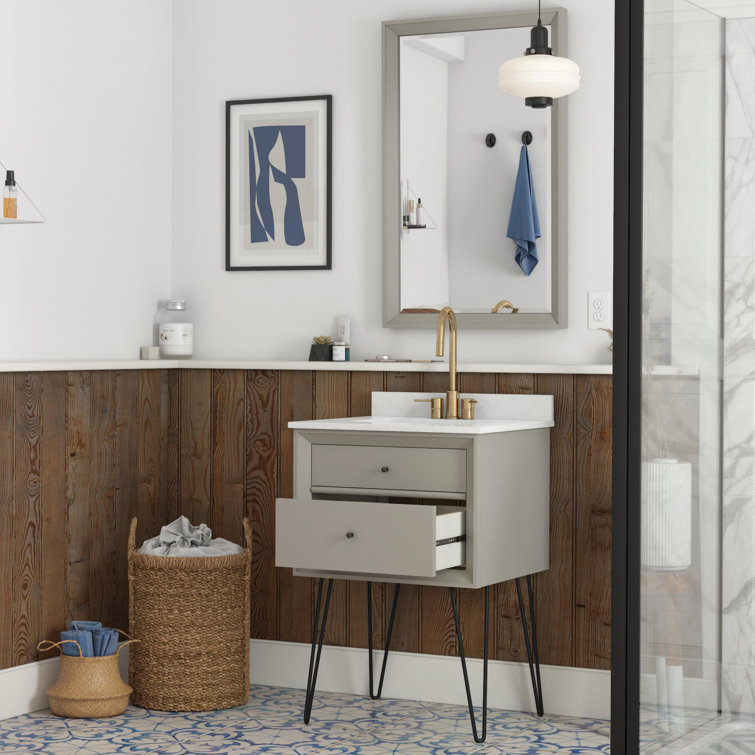 Midcentury Modern Tribecca 24" Wall-Mounted Vanity in Matte Gray