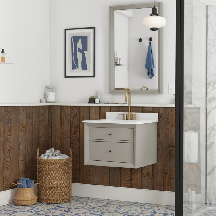 Midcentury Modern Tribecca 24" Wall-Mounted Vanity in Matte Gray