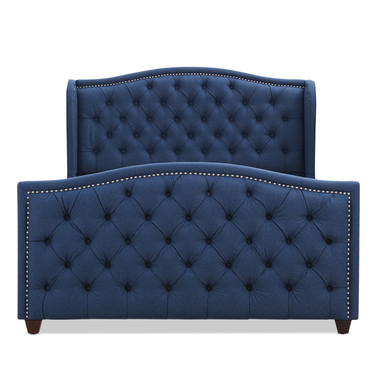 Sapphire Elegance Queen Bed with Tufted Headboard and Nailhead Trim