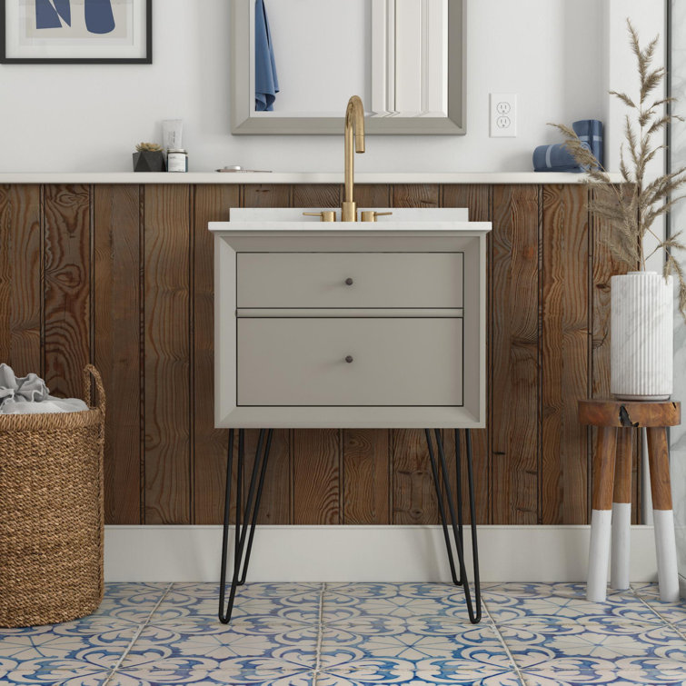 Midcentury Modern Tribecca 24" Wall-Mounted Vanity in Matte Gray