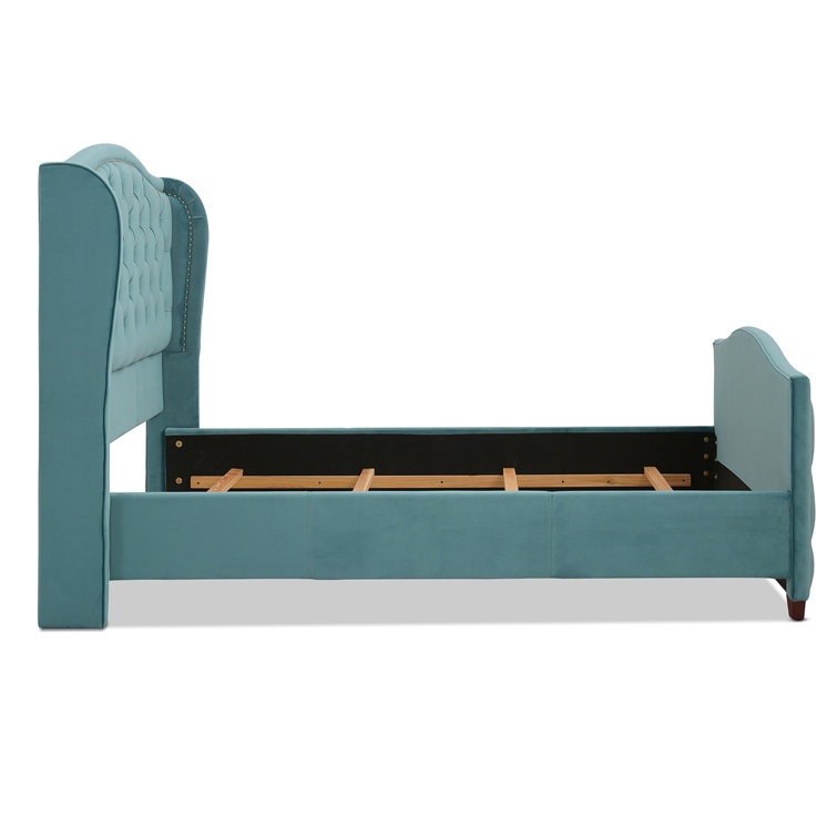 Sapphire Elegance Queen Bed with Tufted Headboard and Nailhead Trim