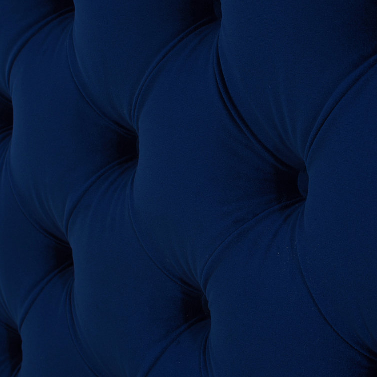Navy Blue Velvet Tufted Queen Bed with Nailhead Trim