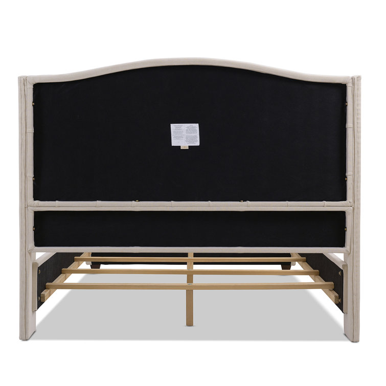 Sky Neutral Queen Upholstered Wingback Bed with Nailhead Trim