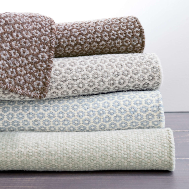 French Blue and Ivory Geometric Wool and Cotton Rug, 10 x 14