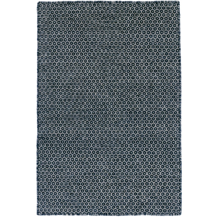 Indigo and Gray Geometric Handwoven Wool Area Rug, 8' x 10'