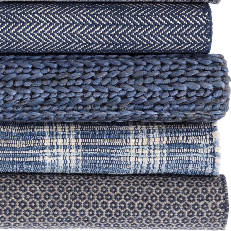 Indigo and Gray Geometric Handwoven Wool Area Rug, 8' x 10'