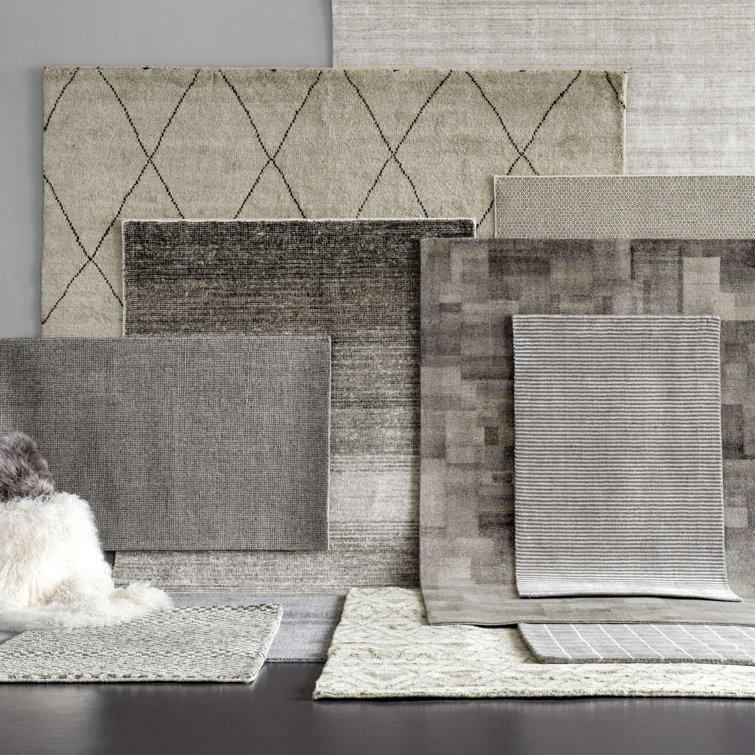 Ivory and Grey Geometric Handwoven Wool Rug