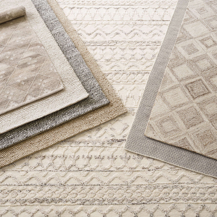 Ivory and Grey Geometric Handwoven Wool Rug