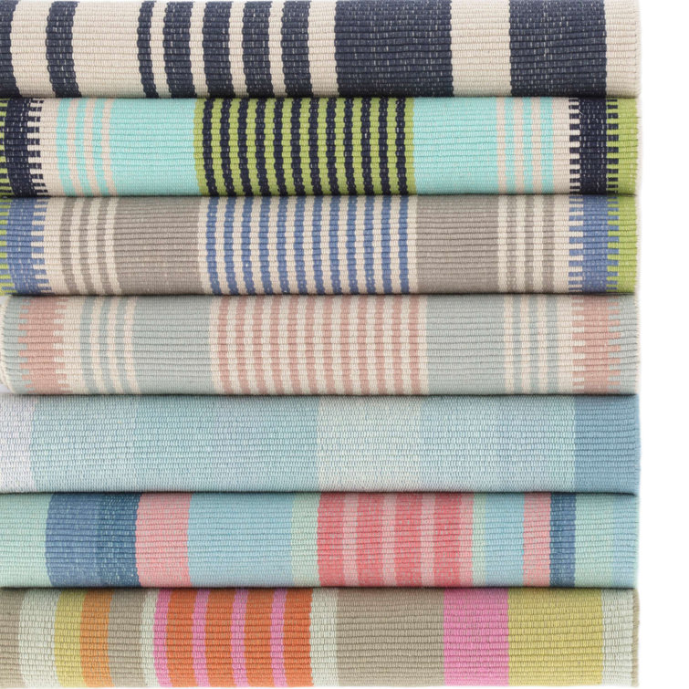 Blue and Beige Handwoven Cotton Stripe Rug 4' x 6'