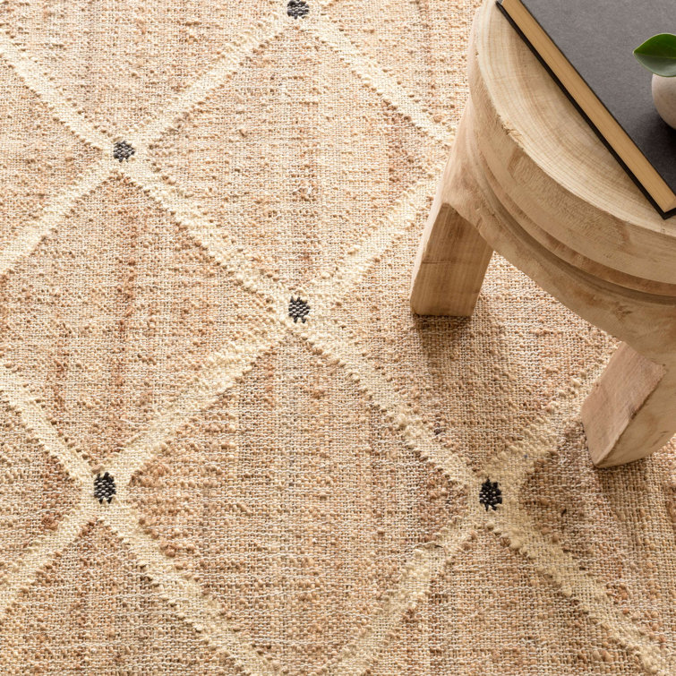 Ivory and Natural Diamond Pattern Handwoven Jute Rug, 9' x 12'