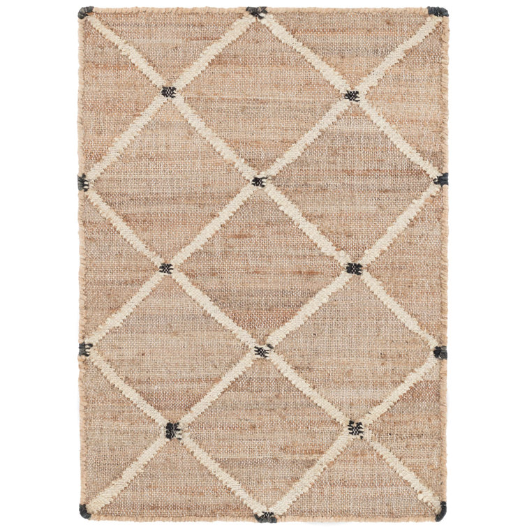 Ivory and Natural Diamond Pattern Handwoven Jute Rug, 9' x 12'