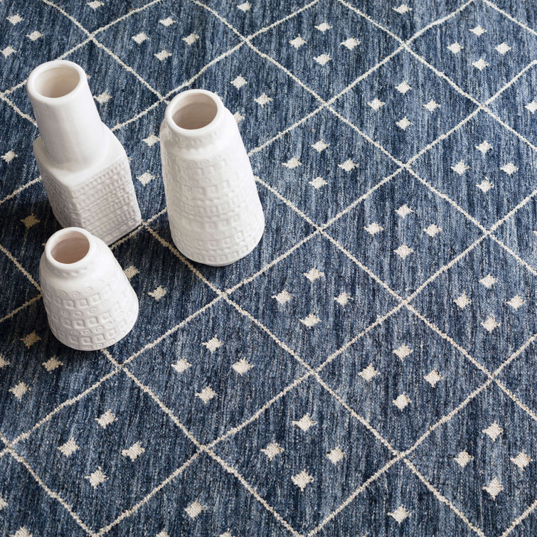 Indigo Diamond Handwoven Reversible Wool-Cotton Blend Area Rug 10' x 14'
