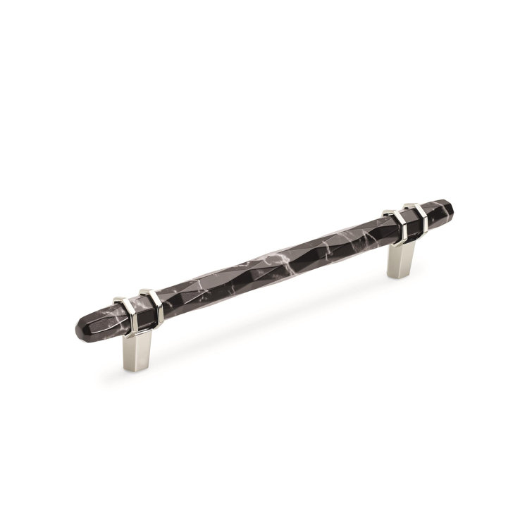Modern Marble Black and Polished Nickel Bar Pull with Mounting Hardware