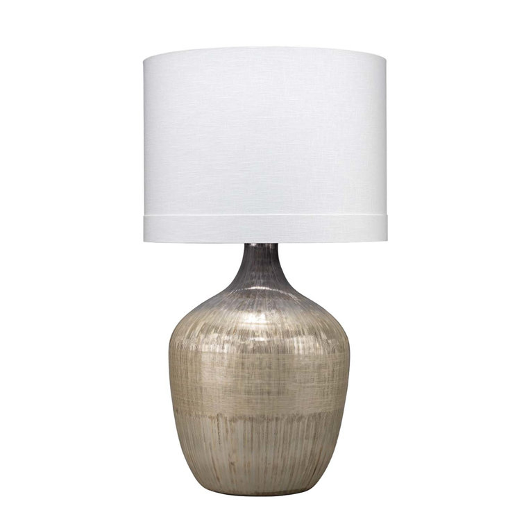 Etched Mercury Glass Table Lamp with White Linen Shade