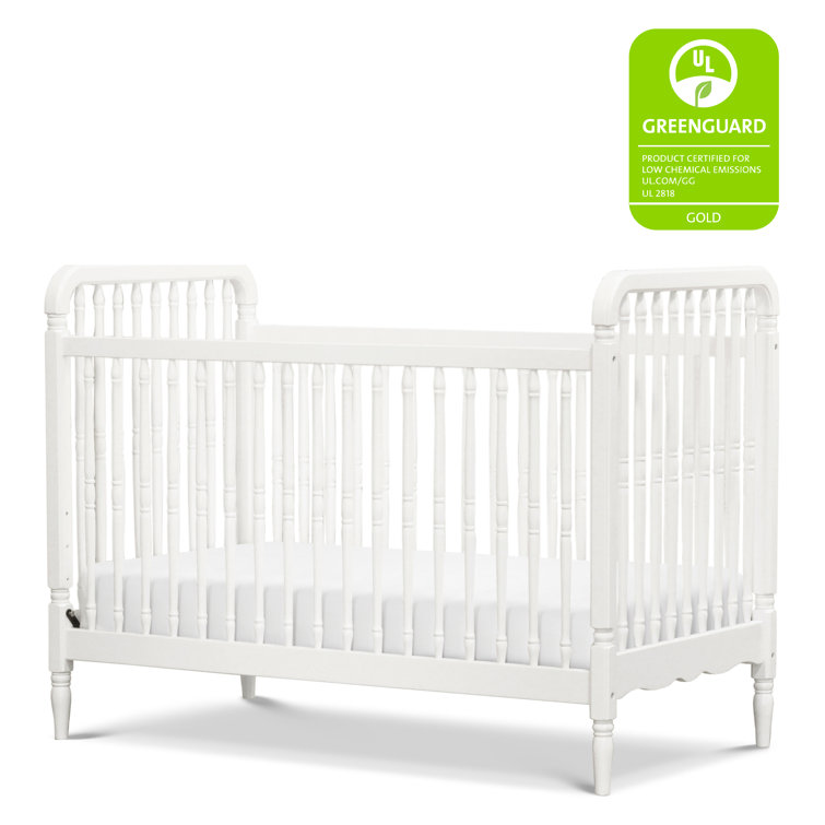 Warm White Pinewood Spindle Toddler Crib with Scallop Embellishment