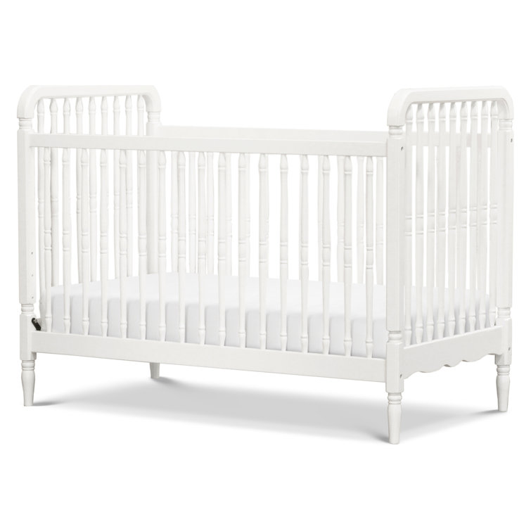 Warm White Pinewood Spindle Toddler Crib with Scallop Embellishment