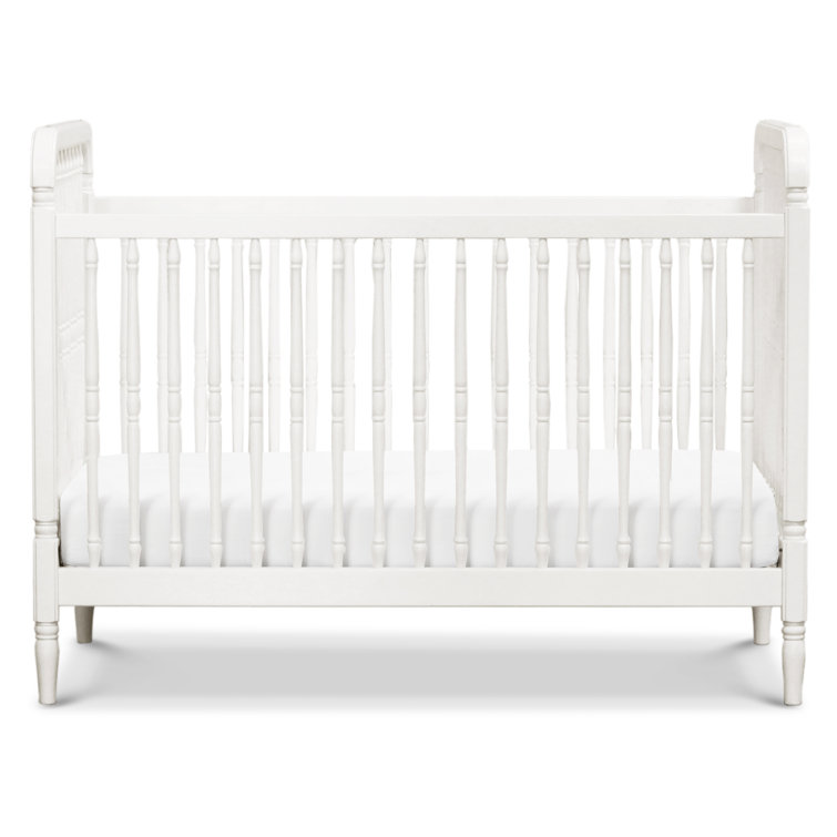 Warm White Pinewood Spindle Toddler Crib with Scallop Embellishment