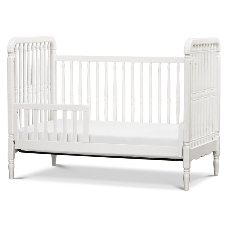 Warm White Pinewood Spindle Toddler Crib with Scallop Embellishment