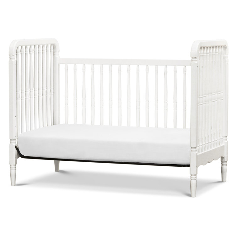 Warm White Pinewood Spindle Toddler Crib with Scallop Embellishment