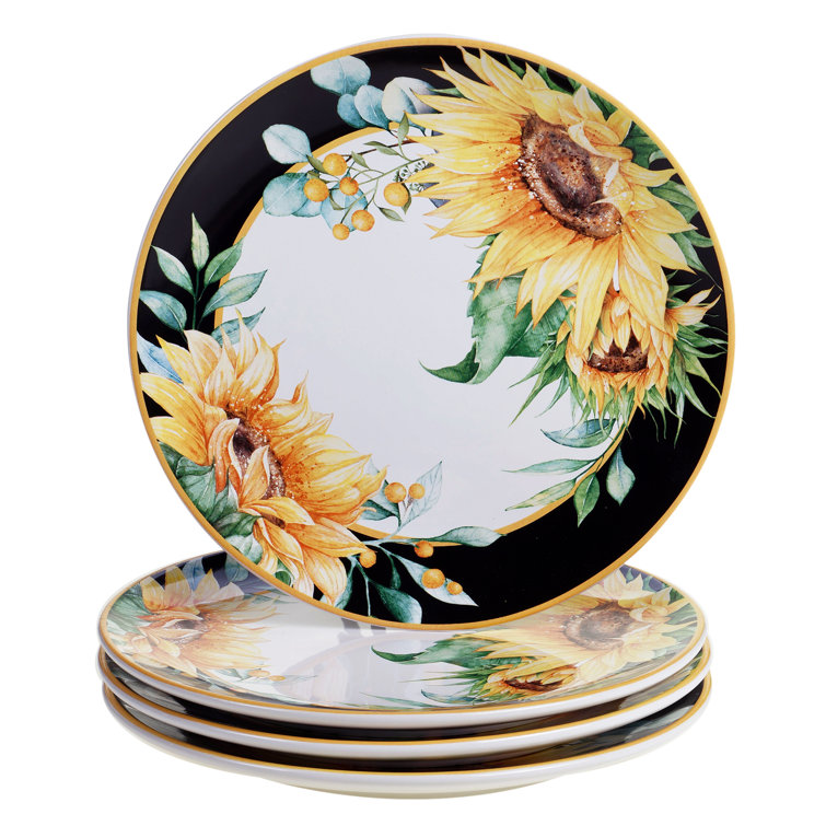 Sunflower Fields 13" Ceramic Dinner Plates, Set of 4