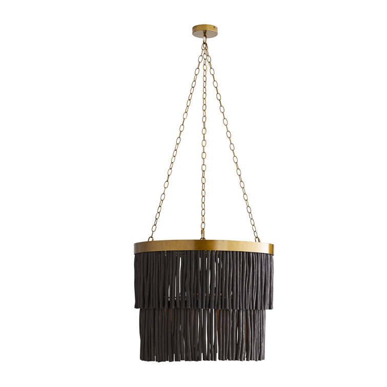 Large Black and Brass Drum Chandelier with Glass Accents