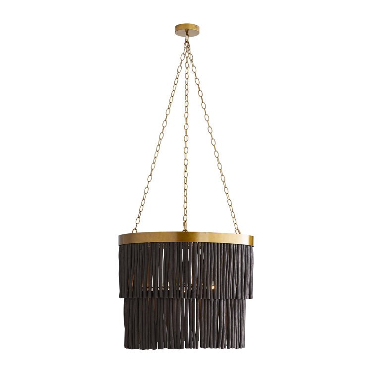Large Black and Brass Drum Chandelier with Glass Accents