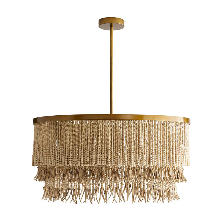 Baja Beaded Wood & Coconut 30" Antique Brass Chandelier
