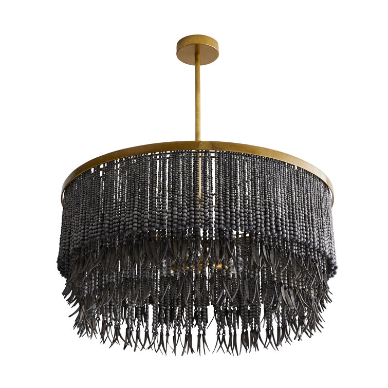 Dark Gray Wash Beaded Wood 30" Plug-in Chandelier