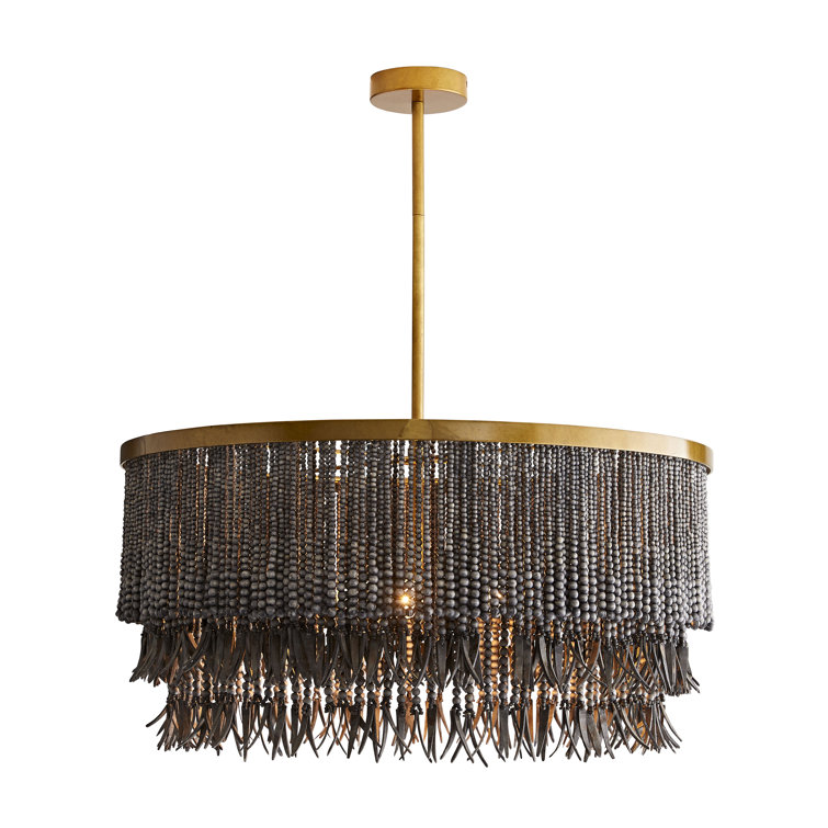 Dark Gray Wash Beaded Wood 30" Plug-in Chandelier