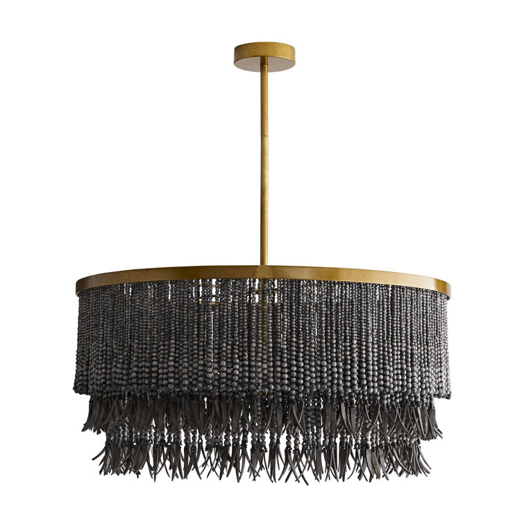 Dark Gray Wash Beaded Wood 30" Plug-in Chandelier
