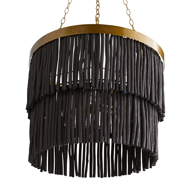 Large Black and Brass Drum Chandelier with Glass Accents