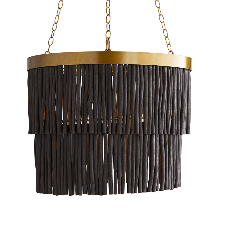 Large Black and Brass Drum Chandelier with Glass Accents