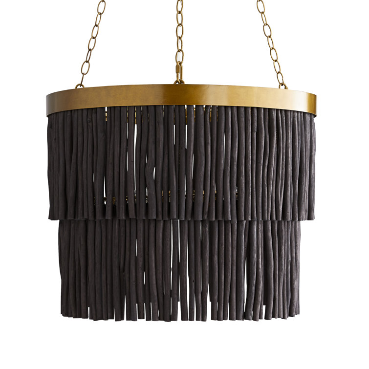 Large Black and Brass Drum Chandelier with Glass Accents