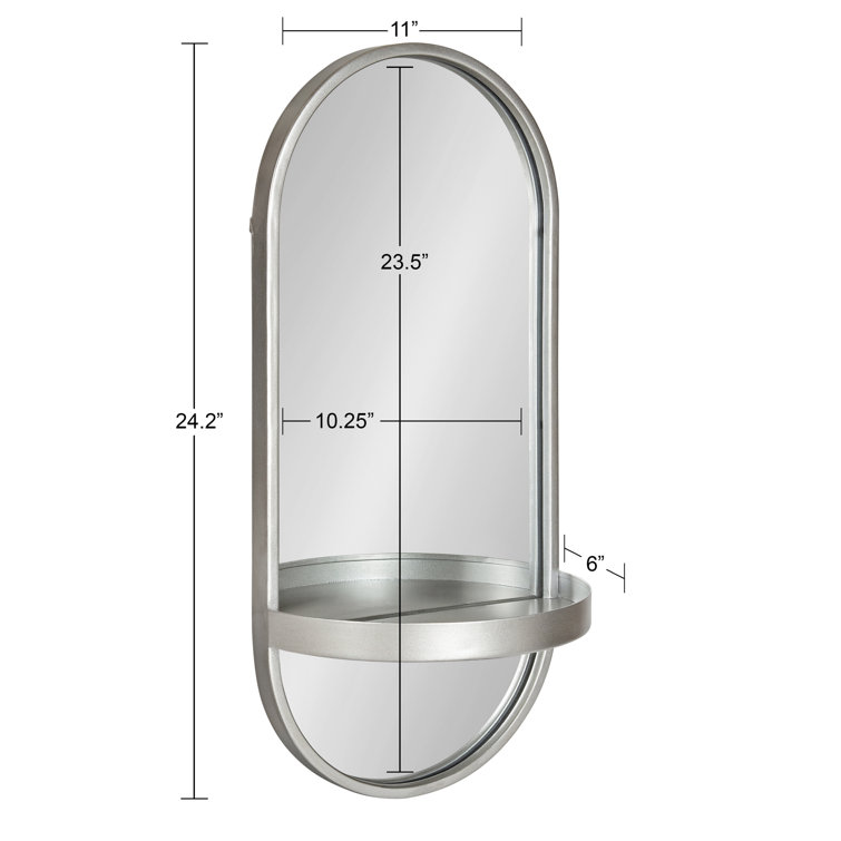 Estero 24"x11" Silver Metal Oval Wall Mirror with Functional Shelf