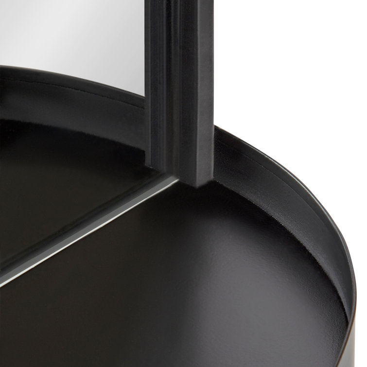 Estero 16" x 38" Black Metal Oval Wall Mirror with Shelf