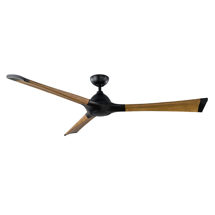 Woody 60" Matte Black and Distressed Koa Smart Ceiling Fan with LED Light