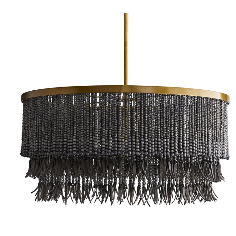 Dark Gray Wash Beaded Wood 30" Plug-in Chandelier