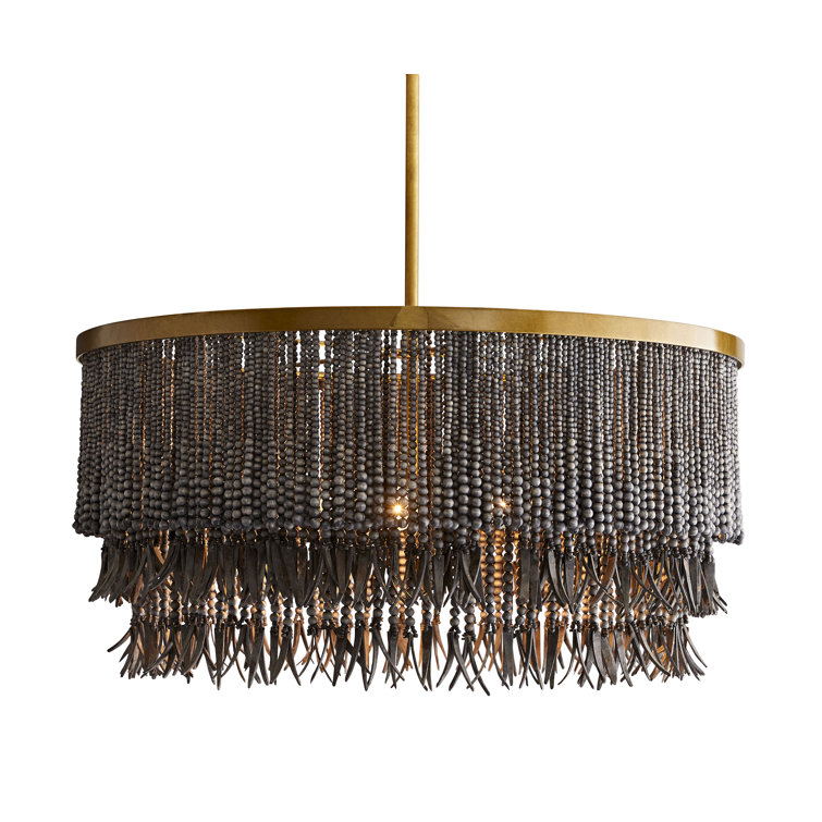 Dark Gray Wash Beaded Wood 30" Plug-in Chandelier