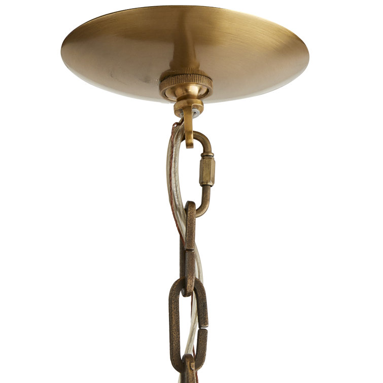Antique Brass and Leather 9-Light Candle Chandelier