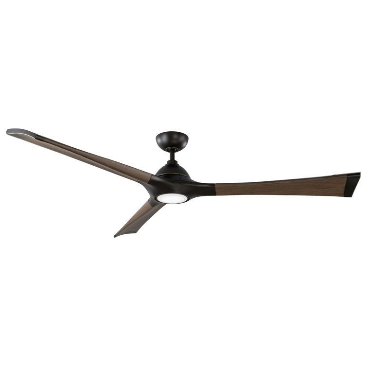 Woody 60" Matte Black and Distressed Koa Smart Ceiling Fan with LED Light